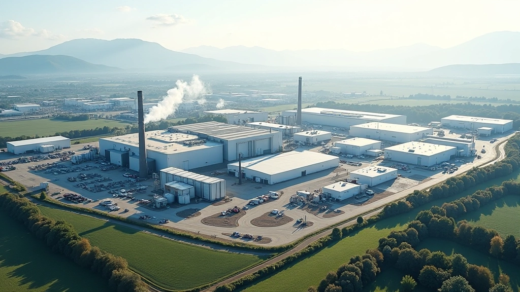 Région industrielle du Nord-Pas-de-Calais avec nouvelles installations manufacturières et panneaux de recrutement, vue aérienne