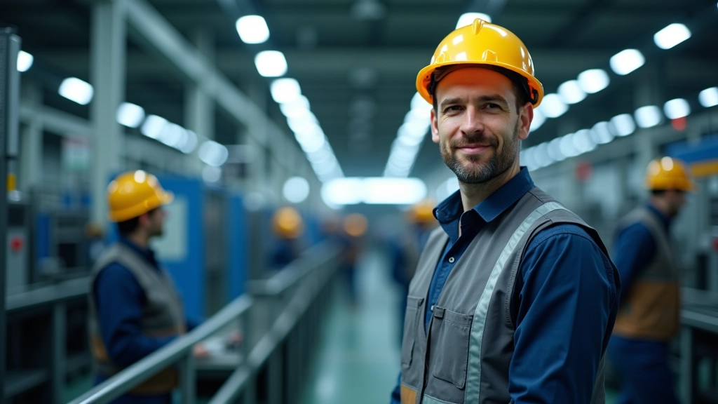 Chaîne de montage moderne avec ouvriers qualifiés travaillant sur des pièces de précision, atelier lumineux et bien équipé