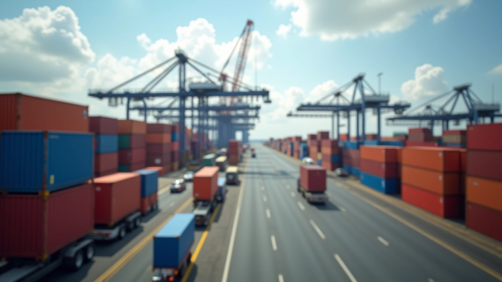 Infrastructure portuaire moderne avec conteneurs de marchandises et opérations logistiques de chaîne d'approvisionnement