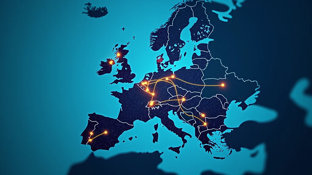 Carte de l'Europe avec marqueurs indiquant les hubs de production, reliant la France aux pays voisins de l'UE