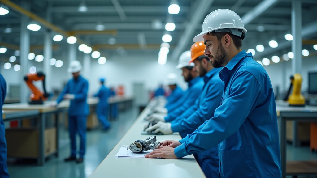Atelier de production avec robots et humains travaillant ensemble, environnement moderne et sécurisé