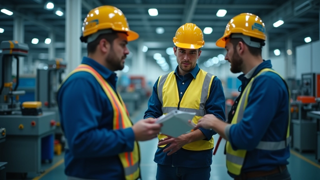 Installations manufacturières modernes avec équipement industriel et collaboration d'équipe dans un environnement de production contemporain