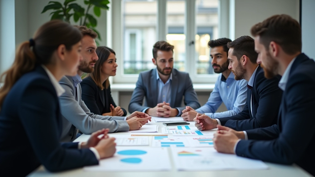 Équipe professionnelle analysant les stratégies de chaîne d'approvisionnement autour d'une table avec graphiques et données, atmosphère collaborative