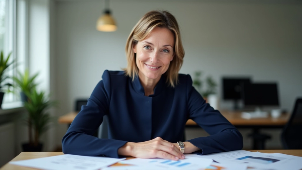 Véronique Marchand dans son bureau de recherche, entourée de documents et de rapports sur la supply chain